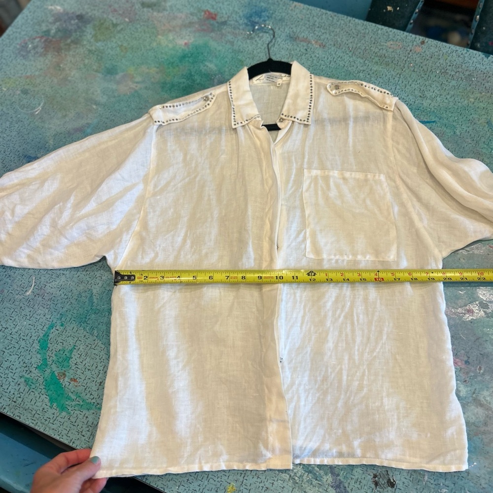 Italian Linen & Rhinestone Button Down - Picture 9 of 10